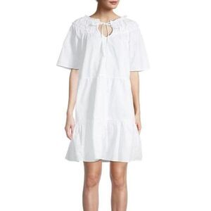 Kensie Women's White Ruffle Tie-Front Tiered Short Sleeves Shirt Dress Size 10